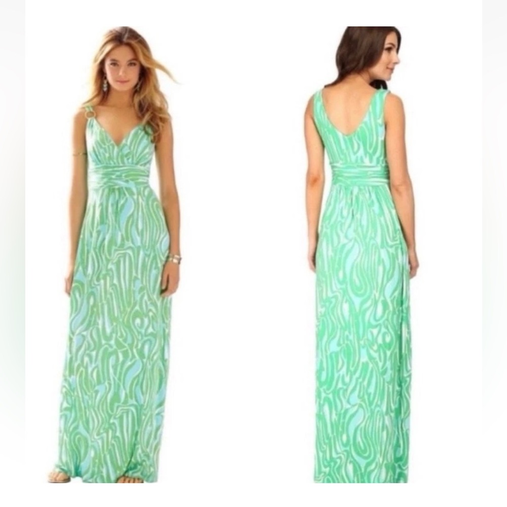 Lilly Pulitzer Green and White Printed Maxi Dress